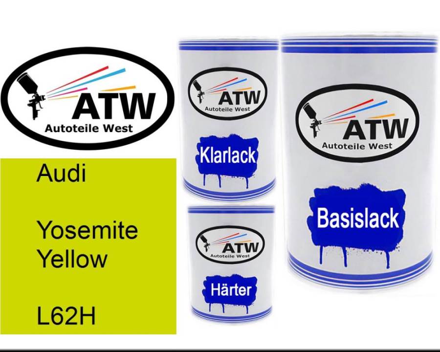 Audi, Yosemite Yellow, L62H: 500ml Lackdose + 500ml Klarlack + 250ml Härter - Set, von ATW Autoteile West.